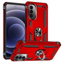 For Motorola Moto G52 4G / G82 5G Built-in Adjustable Kickstand Case Soft TPU Hard PC Back Anti-shock Mobile Phone Cover - Red