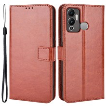 For Infinix Hot 12 Play 4G Crazy Horse Texture Flip Stand Wallet Phone Case Magnetic Clasp PU Leather Protective Cover - Brown