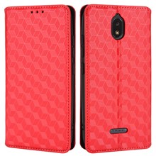 For Hot Pepper Serrano 3 PU Leather Stand Wallet Case Rhombus Imprint Magnetic Auto Closing Phone Drop-proof Cover - Red