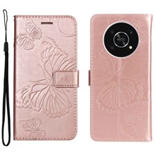 For Honor X9 5G / X30 5G / Magic 4 Lite 5G Case Solid Color Leather Mobile Cover Wallet Stand with Strap - Rose Gold