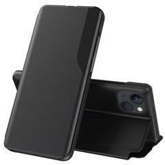For iPhone 14 Phone Case Folio Flip PU Leather Stand Cover - Black