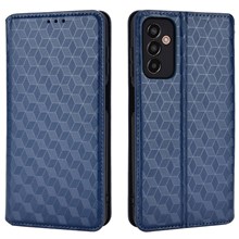 For Samsung Galaxy M13 4G Imprinting Rhombus Pattern PU Leather Cover Magnetic Auto-absorbed Phone Stand Wallet Case - Blue