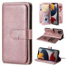 KT Multi-functional Series-1 for iPhone 14 Plus 6.7 inch PU Leather Wallet Case Stand Full Protection Magnetic Phone Cover with 10 Card Slots - Rose Gold