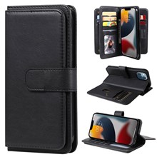 KT Multi-functional Series-1 for iPhone 14 6.1 inch Shockproof Flip Wallet Case PU Leather Magnetic Phone Cover Stand with 10 Card Slots - Black