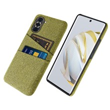 For Huawei nova 10 Pro 4G Cellphone Protector Soft Touch Cloth Texture PC Back Cover with Dual Card Holder - Yellow