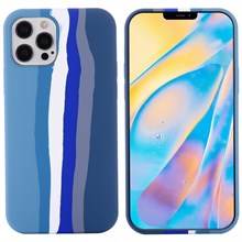 For iPhone 14 Pro Max 6.7 inch Rainbow Design Liquid Silicone Phone Cover Flexible Drop-proof Case - Blue