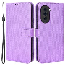 For Huawei nova 10 Pro 4G Diamond Texture PU Leather Phone Cover Wear-resistant Stand Wallet Feature Case with Wrist Strap - Purple