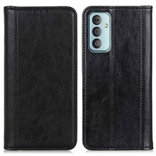 For Samsung Galaxy M13 4G Litchi Texture Split Leather Phone Case Folio Flip Stand Wallet Protective Cover - Black