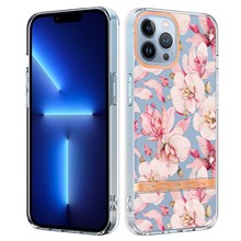 For iPhone 14 Pro Case IMD IML Flower Pattern Electroplated TPU Back Cover - HC005 Pink Gardenia