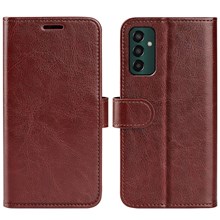 For Samsung Galaxy M13 4G Crazy Horse Texture PU Leather Wallet Stand Case Drop-proof Protection Phone Cover - Brown