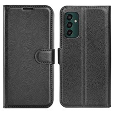 For Samsung Galaxy M13 4G Anti-scratch Litchi Texture PU Leather Case, Shockproof Wallet Stand Folio Flip Phone Cover - Black