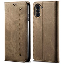For Huawei nova 10 4G Anti-fall Jeans Cloth Texture Phone Flip Case Foldable Stand PU Leather Wallet Style Cover - Khaki