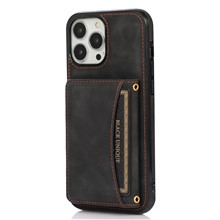 For iPhone 14 6.1 inch Drop-Proof Phone Wallet Case Kickstand Multifunctional Well-Protected Mobile Phone Back Cover Card Holder - Black