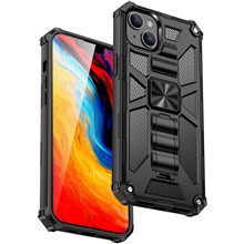 For iPhone 14 6.1 inch Shockproof TPU+PC Case Hybrid Impact Military Protective Cover with Kickstand - Black