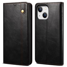 Waxy Crazy Horse Texture Phone Case for iPhone 14 6.1 inch, Anti-scratch PU Leather Stand Wallet Cover - Black