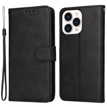 For iPhone 14 Pro Max 6.7 inch Calf Texture PU Leather Phone Full Protection Cover Magnetic Clasp Flip Stand Wallet Case - Black