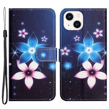 For iPhone 14 Plus Cross Texture Wallet Anti-wear Phone Cover PU Leather 3D Pattern Printing Foldable Stand Case with Strap - Blue Flower