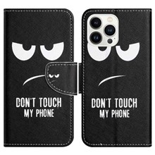 For iPhone 14 Pro 6.1 inch PU Leather+TPU Pattern Printing Phone Case Cross Texture Anti-drop Wallet Flip Shell with Stand - Don't Touch My Phone
