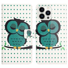 For iPhone 14 Pro Max 6.7 inch Pattern Printing Wallet Case PU Leather Stand Magnetic Closure Folio Flip Cover - Dots  /  Owl