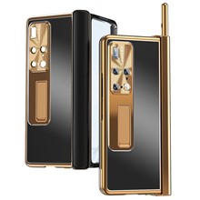 For Huawei Mate X2 Lens Protection Hinge + Stylus Pen Design PC+Aluminum Alloy Anti-fall Kickstand Phone Case with Tempered Glass Screen Film - Gold  /  Black
