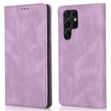 For Samsung Galaxy S22 Ultra 5G Anti-Fall Phone Case PU Leather Phone Shell Magnetic Closure Stand Cover with Wallet - Purple