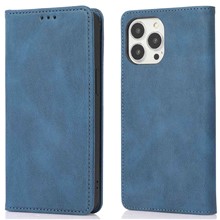For iPhone 14 Pro Max 6.7 inch PU Leather Phone Drop-proof Case Magnetic Adsorption Flip Stand Wallet Shell - Blue