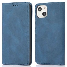 For iPhone 14 6.1 inch Wallet Phone Case Magnetic Closure PU Leather Anti-Drop Cover with Stand - Blue