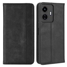 For vivo Y77 5G / Y77e 5G Vintage Texture Magnetic Auto-absorbed PU Leather Case Wallet Stand Phone Cover - Black