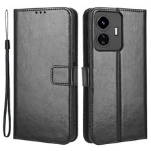 For vivo Y77 5G / Y77e 5G Crazy Horse Texture Anti-scratch Phone Cover Wallet Foldable Stand PU Leather Cover - Black