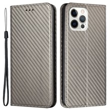 For iPhone 14 Pro 6.1 inch Scratch Proof Carbon Fiber Texture PU Leather Case Auto Magnetic Closed Flip Stand Wallet Cover - Grey