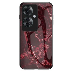For Oppo Reno11 F 5G Case Tempered Glass Phone Cover Marble Pattern Design - Blood Red Marble