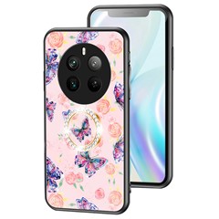 For Realme 12 Pro 5G / 12 Pro+ 5G Kickstand Case Butterfly Series Tempered Glass Phone Cover - Rose Butterfly