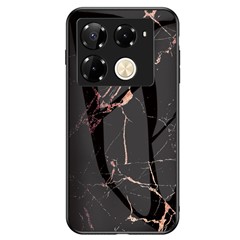 For Infinix Note 40 Pro 4G Case Marble Pattern Anti-Scratch Tempered Glass Phone Cover - Gold Black Marble
