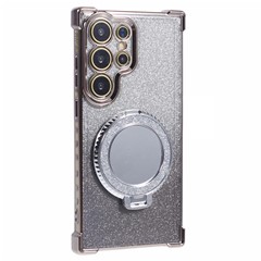 For Samsung Galaxy S24 Ultra Case Glitter TPU Phone Cover with Kickstand Mirror - Grey