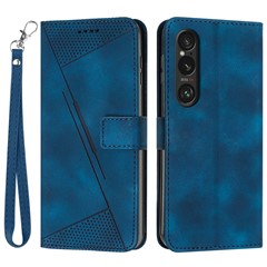 For Sony Xperia 1 VI Case Triangle Imprinted Stand Wallet Leather Phone Cover - Sapphire