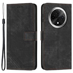 For Oppo A2 Pro 5G / A3 Pro (China) 5G Case Lines Imprinted Shockproof PU Leather Wallet Phone Cover - Black
