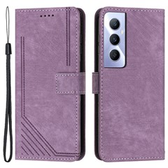 For Realme C65 4G Case Imprinted Lines Wallet Leather Flip Phone Cover - Purple