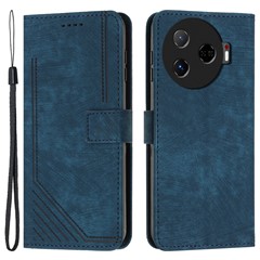 For TECNO Camon 30 Pro 5G Phone Cover Lines Imprinted Anti-Scratch PU Leather Stand Case - Sapphire