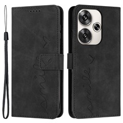 For Xiaomi Redmi Turbo 3 5G / Poco F6 5G Phone Case Heart Imprinted Anti-Fall PU Leather Stand Shell - Black