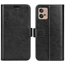 Crazy Horse Texture Wallet Case for Motorola Moto G32 4G, Foldable Stand PU Leather + TPU Folio Flip Phone Cover - Black