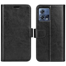 For Motorola Moto S30 Pro 5G / Edge 30 Fusion 5G Crazy Horse Texture Folio Flip PU Leather Cover Stand Wallet Anti-scratch Phone Case - Black