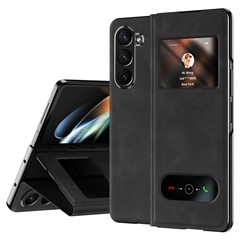 For Samsung Galaxy Z Fold6 5G Case View Window PU Leather Phone Cover - Black