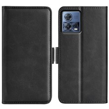 For Motorola Moto S30 Pro 5G / Edge 30 Fusion 5G Full Protection Phone Case Textured PU Leather Dual Magnetic Clasp Folio Flip Stand Wallet Cover - Black