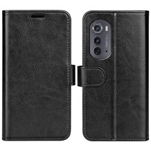 For Motorola Edge (2022) 5G Crazy Horse Texture Phone Case PU Leather + TPU Folio Flip Wallet Stand Shell - Black