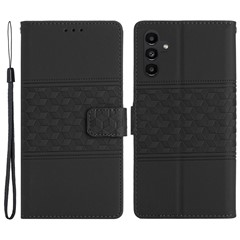 For Samsung Galaxy A55 5G Phone Case Imprinted Rhombus Wallet Stand Leather Cover - Black