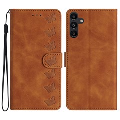 For Samsung Galaxy A35 5G Case PU Leather Wallet Stand Butterfly Imprinted Phone Cover - Brown