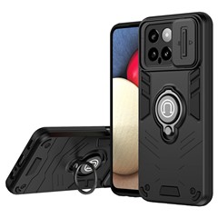 For Xiaomi 14 Case Slide Lens Lid   Cell Phone Cover with Ring Kickstand - Black