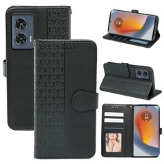 For Motorola Edge 50 Fusion 5G Case PU Leather Cubic Grid Phone Cover - Black