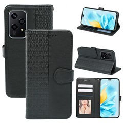For Honor 200 Lite Case Cubic Grid Pattern Card Slots Wallet Leather Phone Cover - Black