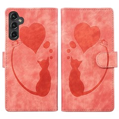 For Samsung Galaxy S25+ / S24+ Case Cute Cat Imprint PU Leather Wallet Phone Cover - Pink